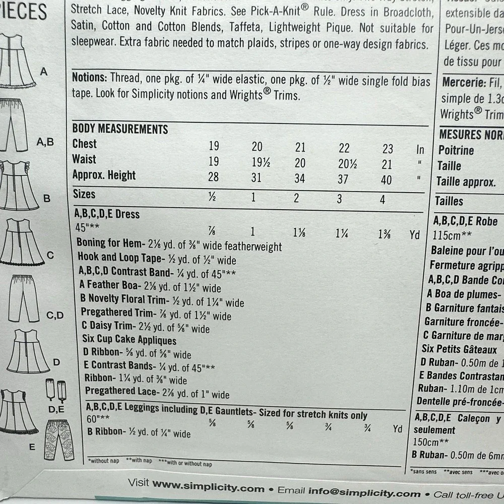 Simplicity Sewing Pattern 2073 Toddlers Costume Toddler Size A (1/2-4) Uncut FF
